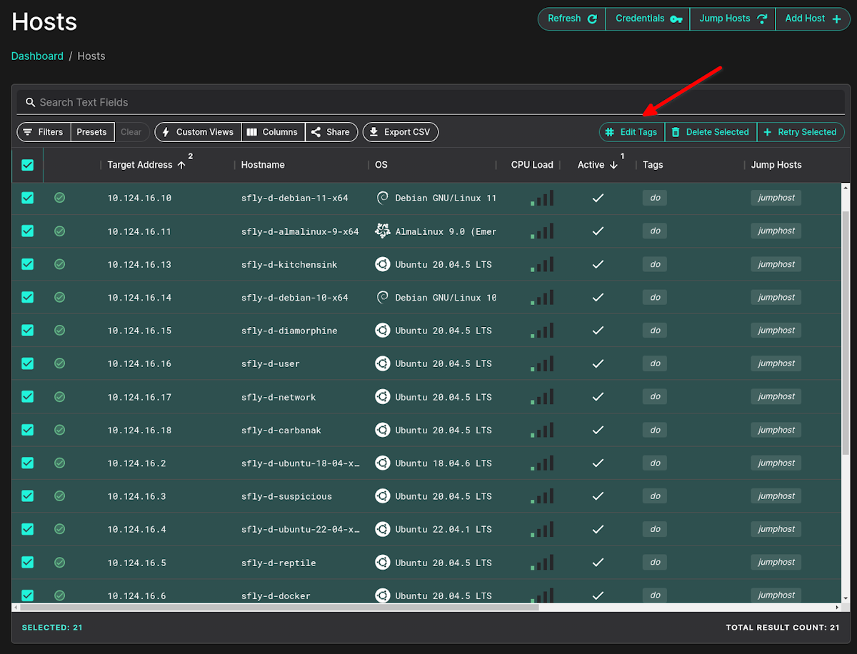 Bulk tagging hosts for whitelisting.