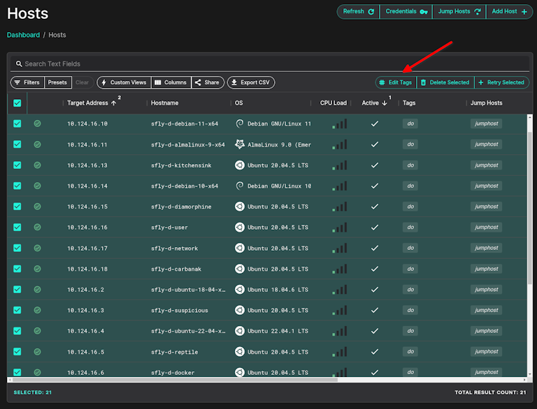 Bulk tagging hosts for whitelisting.