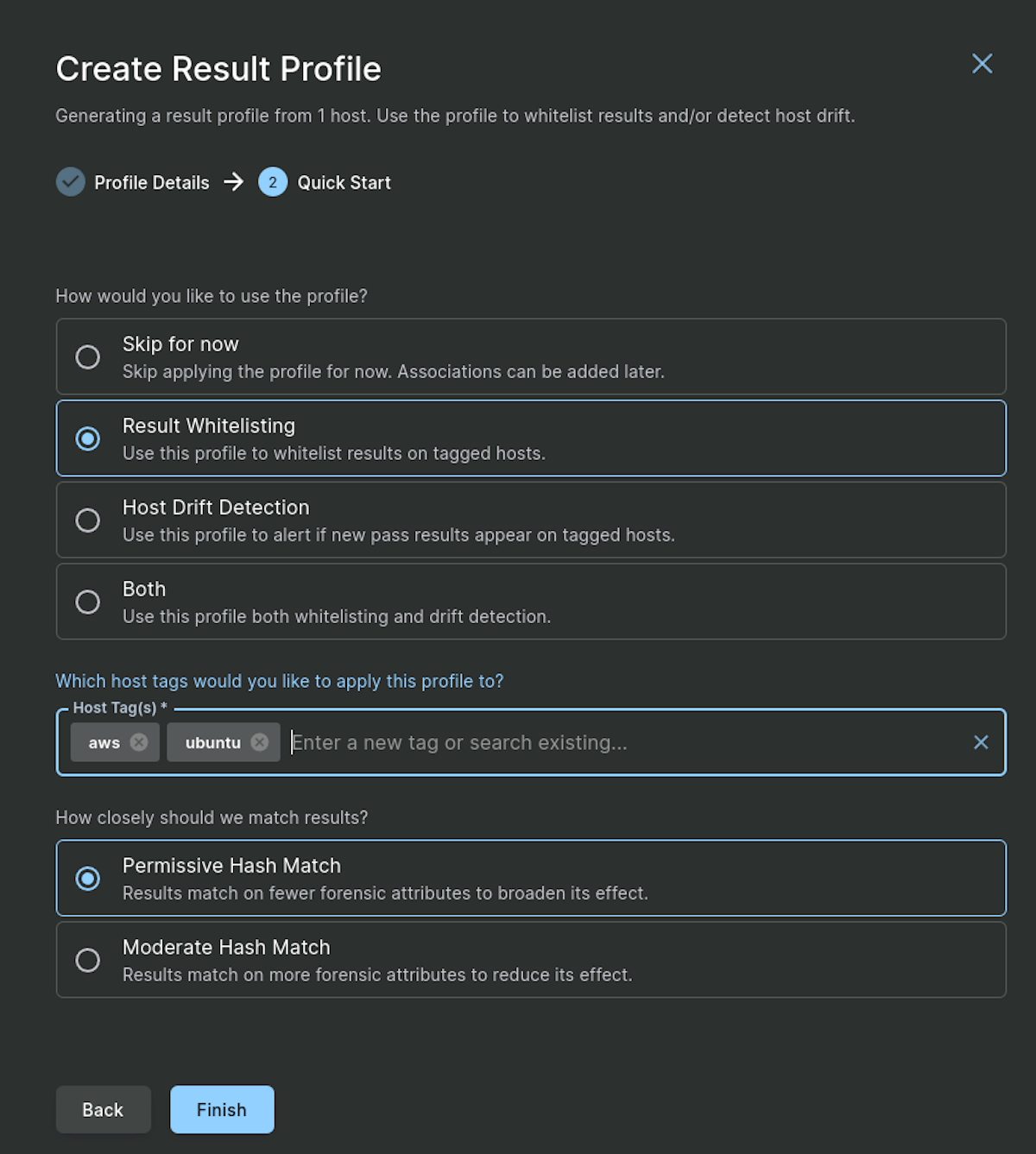 Building a result whitelist profile.