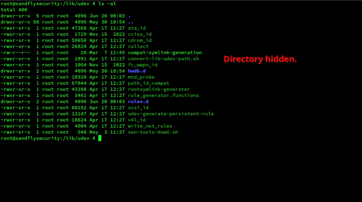 Reptile stealth rootkit on Linux is hiding a directory.