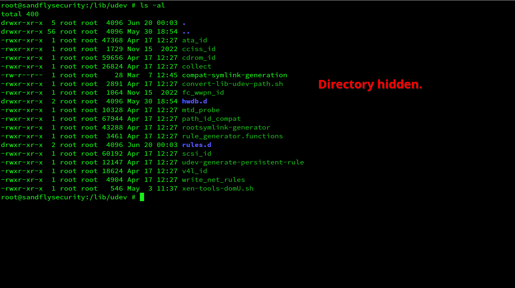 Reptile stealth rootkit on Linux is hiding a directory.