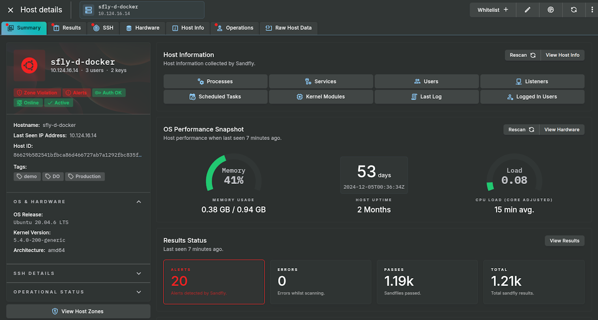 Sandfly Host Details View