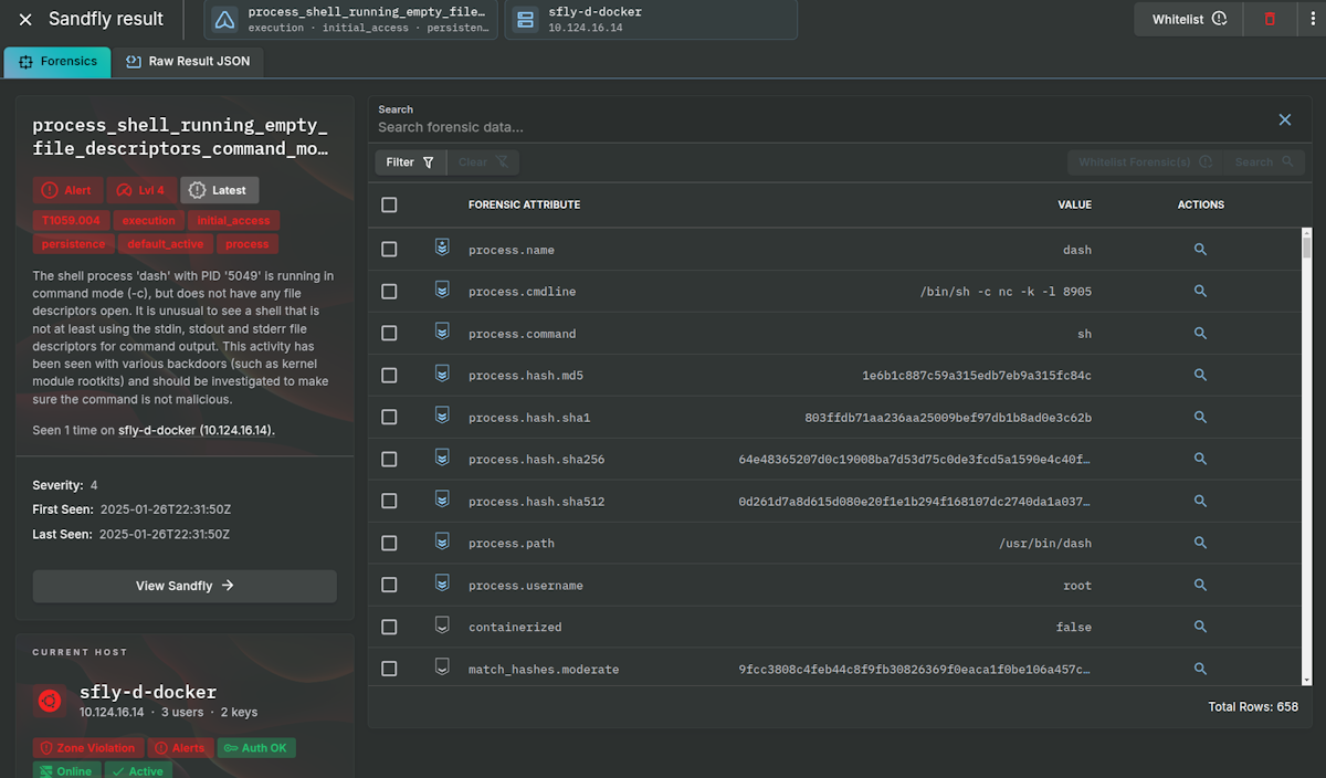 Sandfly Linux Alert View