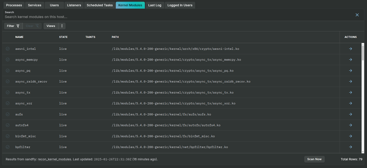 Active Linux Kernel Modules View
