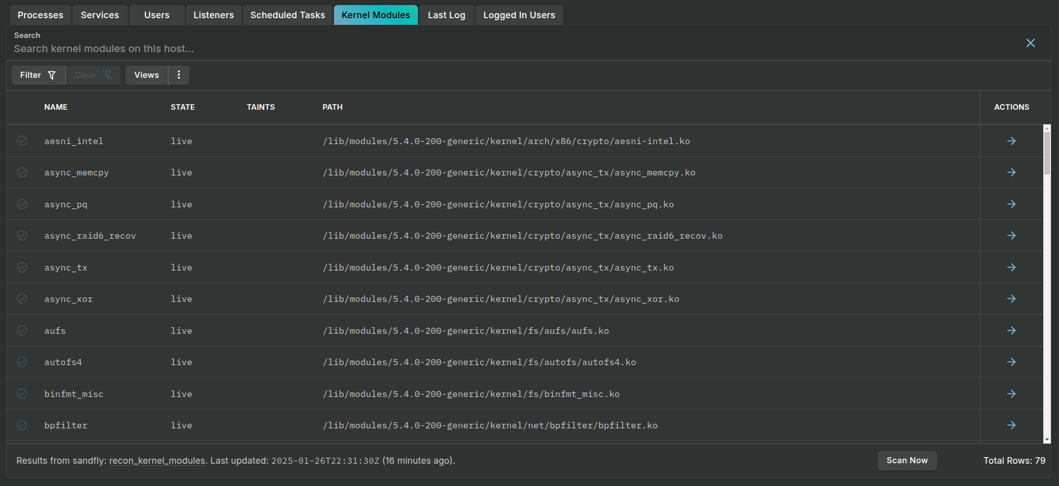 Active Linux Kernel Modules View