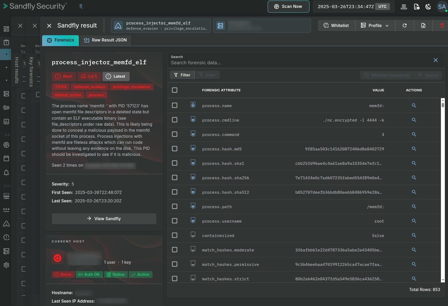 Agentless Sandfly automatically finds the memfd binary and alerts.