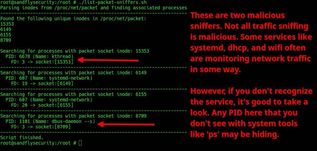 Finding malicious sniffers on Linux.