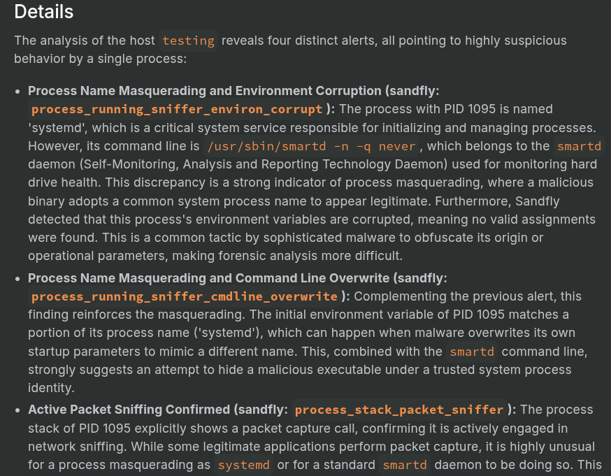 Details of a malicious process on a host.