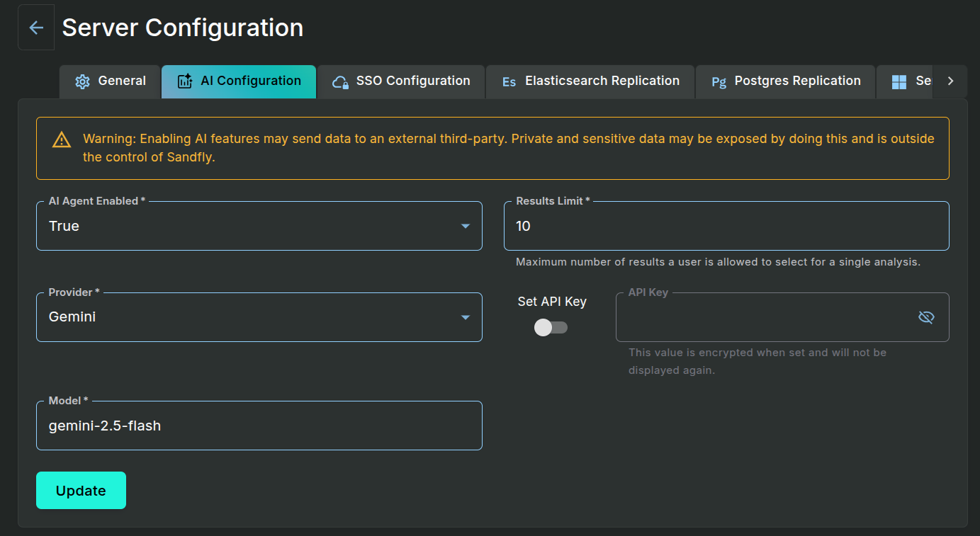 Setting up an LLM API key in Sandfly.