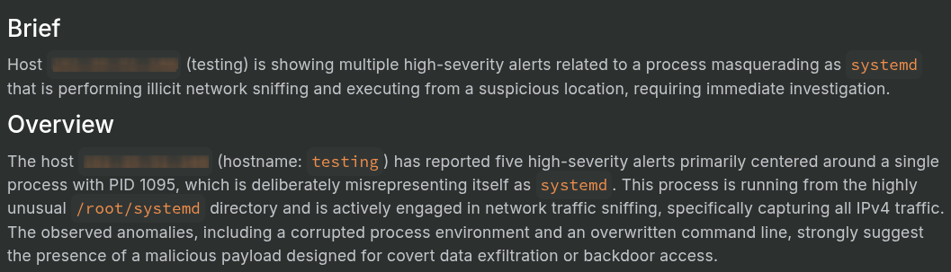 Brief and overview of detected Linux threat.