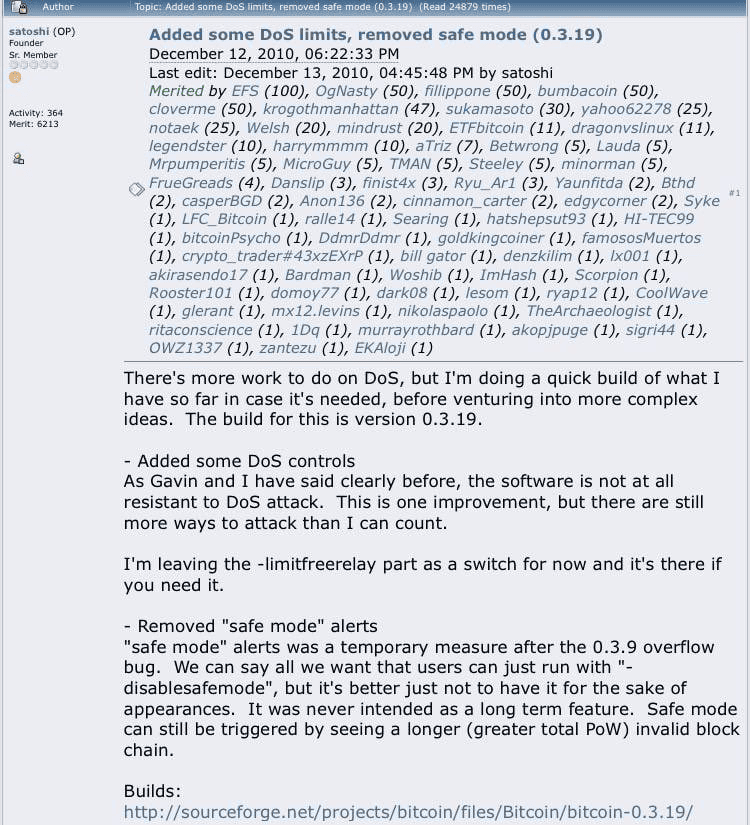 The last message from Satoshi Nakamoto