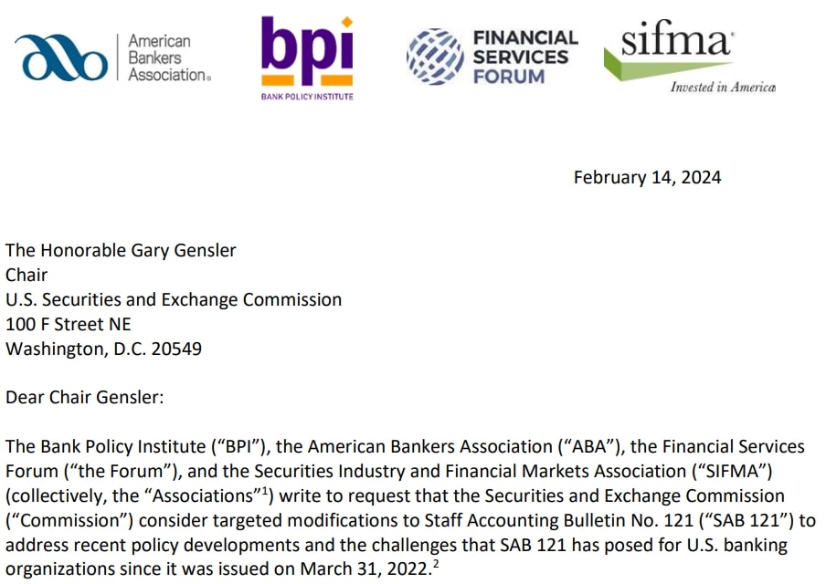 De open brief van de Amerikaanse bankenverenigingen aan de SEC I Bron: American Bankers Association