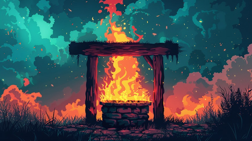 Burning wishing well