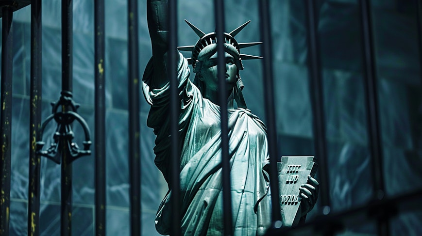 Statue of Liberty behind bars