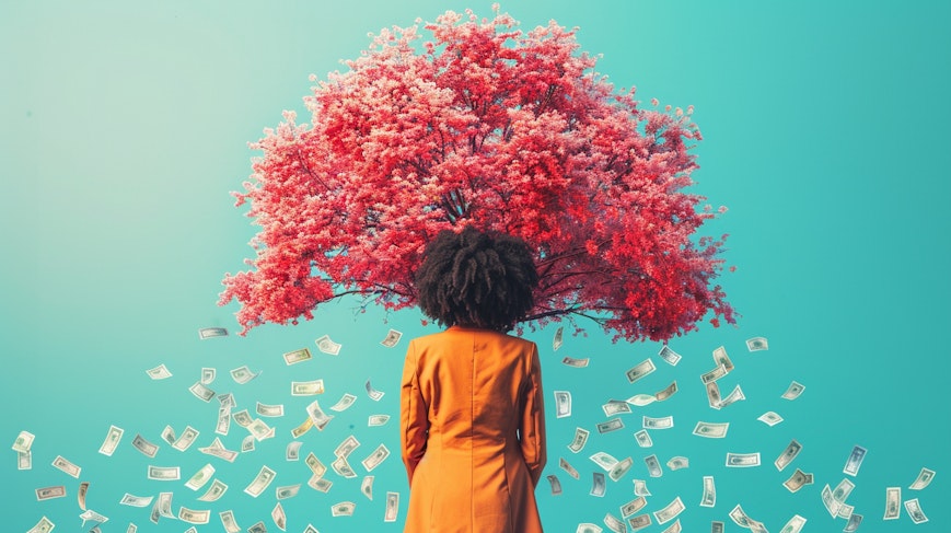 Influencer next to a money tree