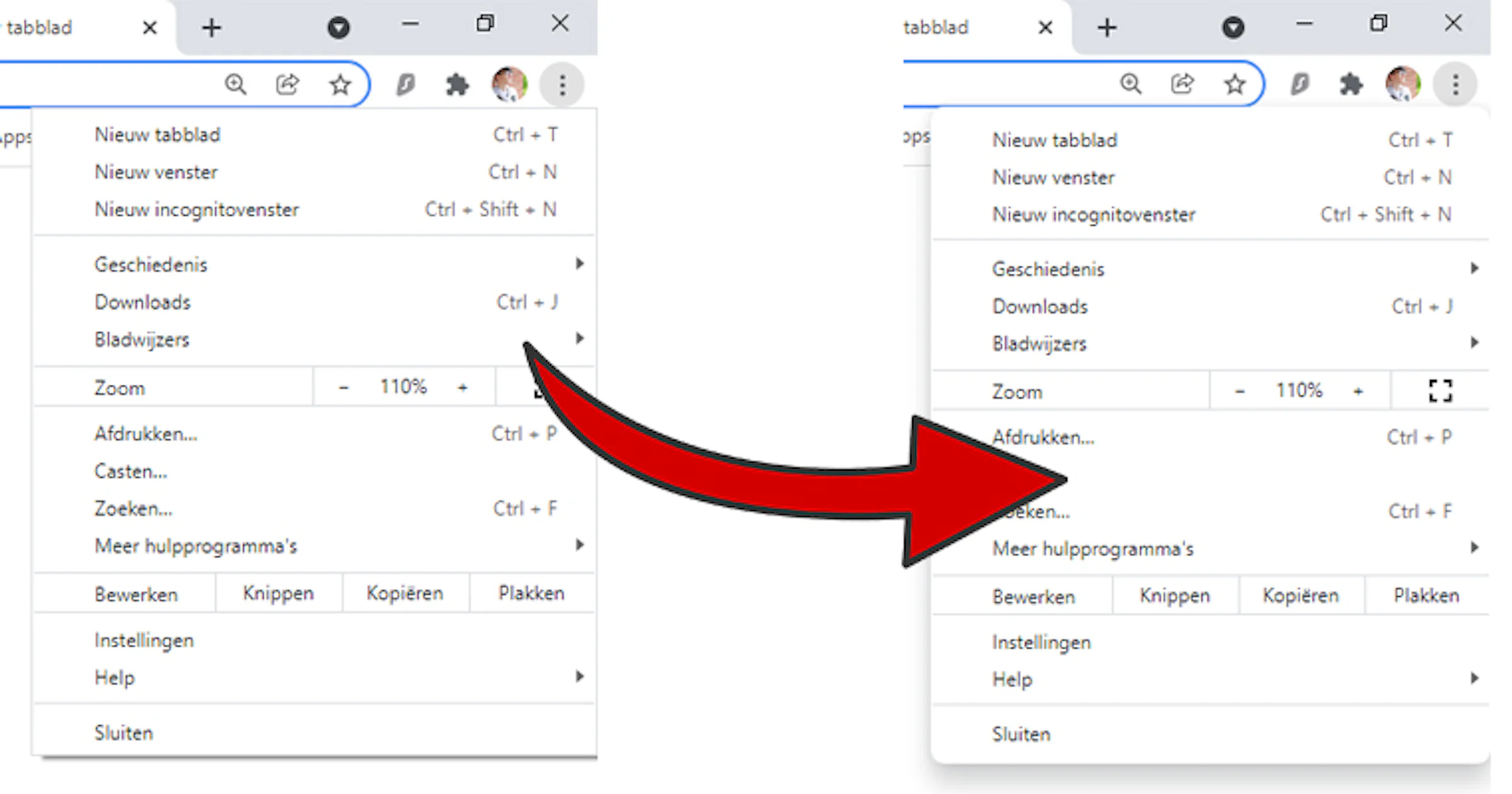 Probeer menu's met afgeronde hoeken in Chrome