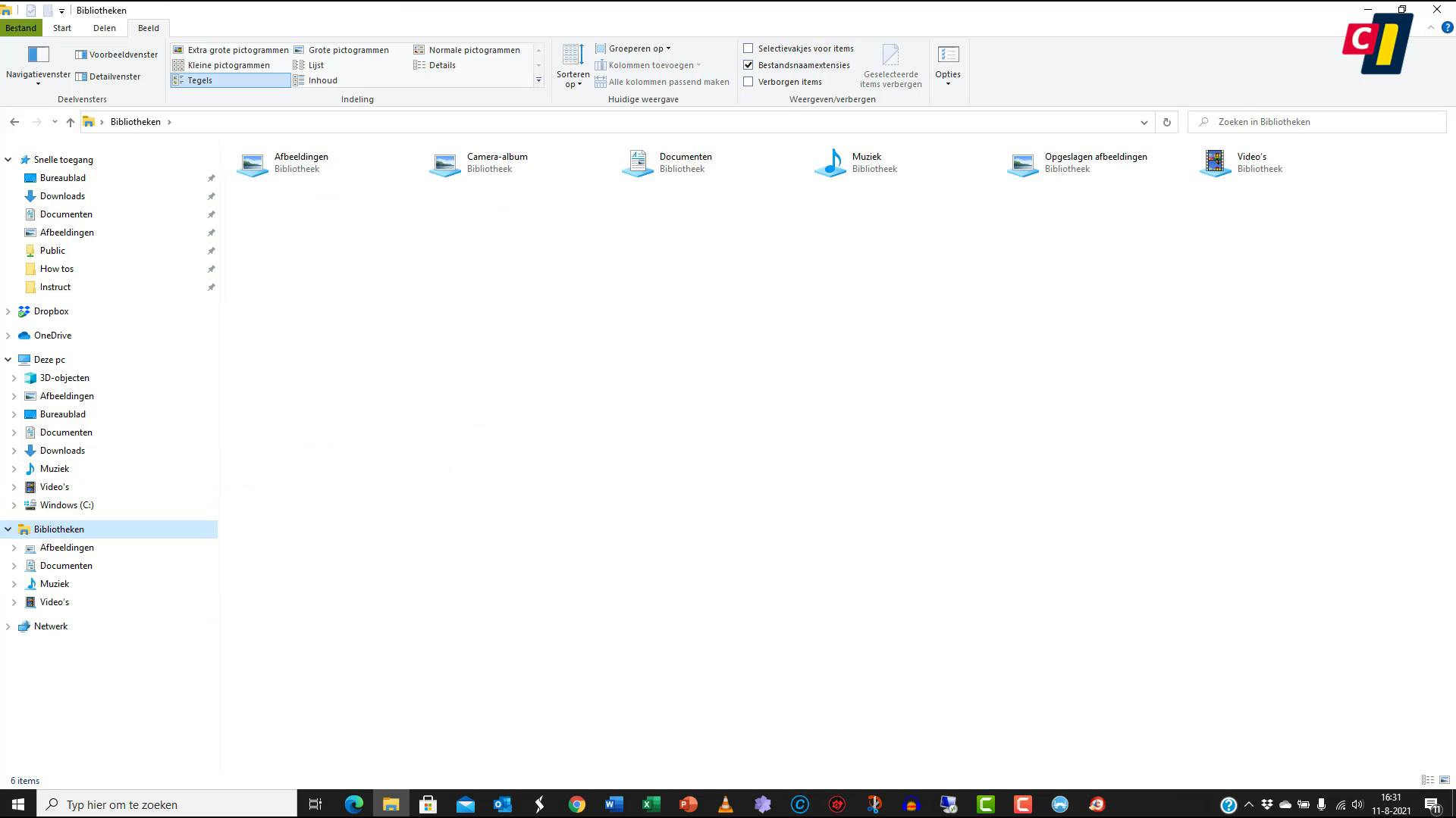 Het navigatievenster van de Verkenner
