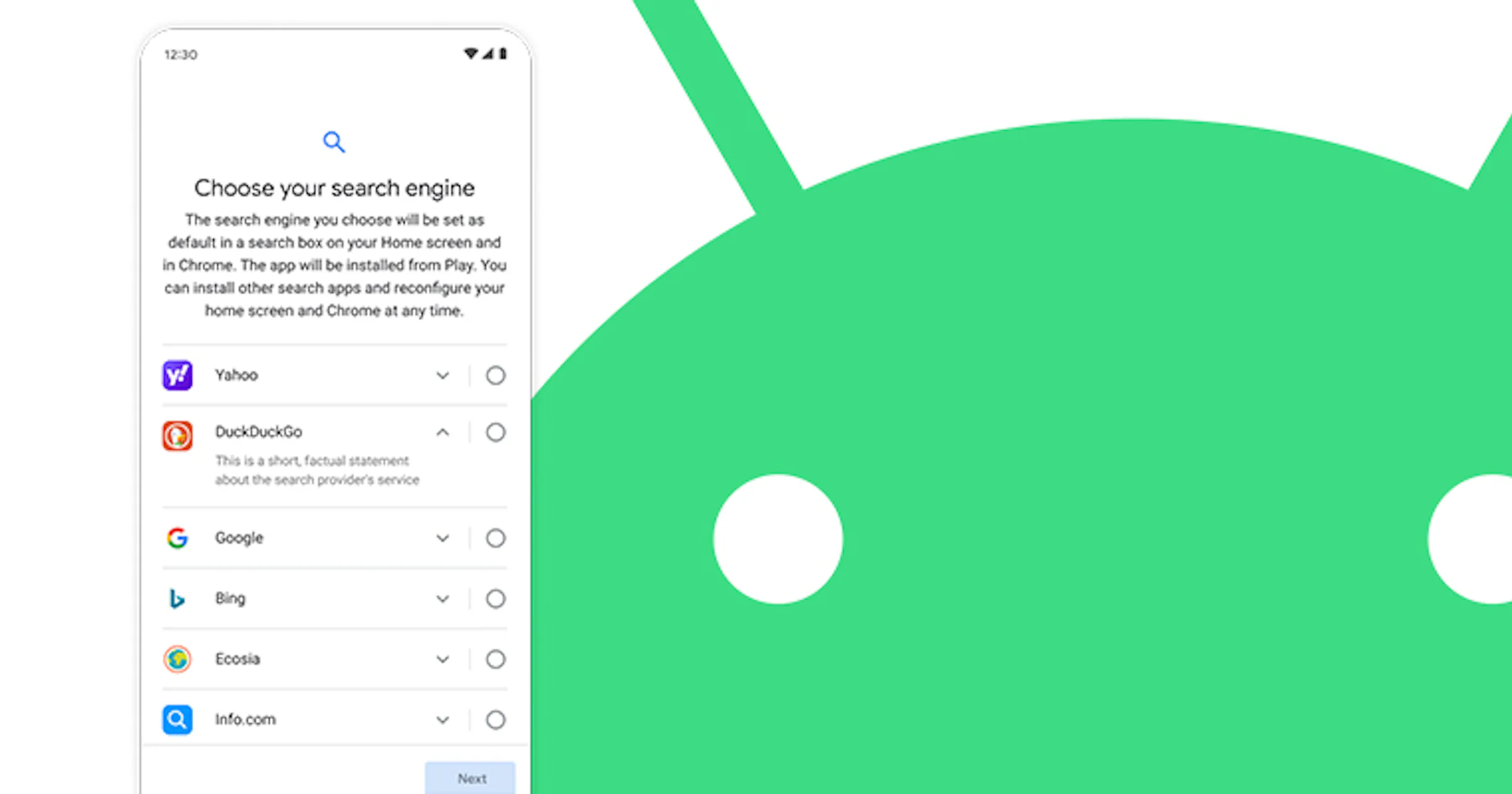 Eerlijkere verdeling voor plek in zoekmachine-keuzescherm Android