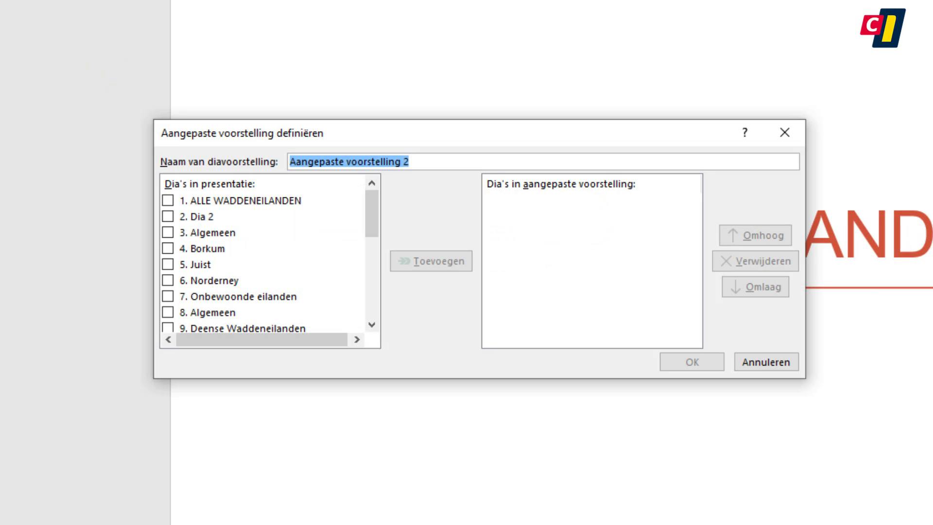 Aangepaste voorstelling in PowerPoint