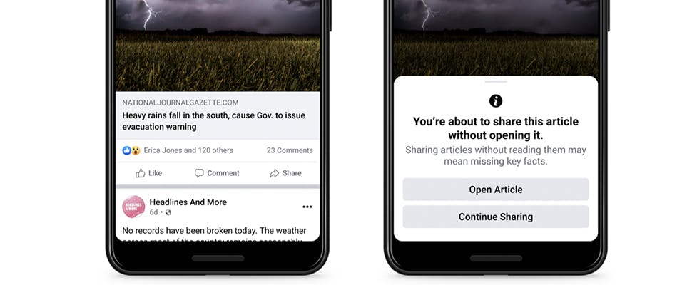 Facebook test melding bij delen van ongelezen nieuwsberichten