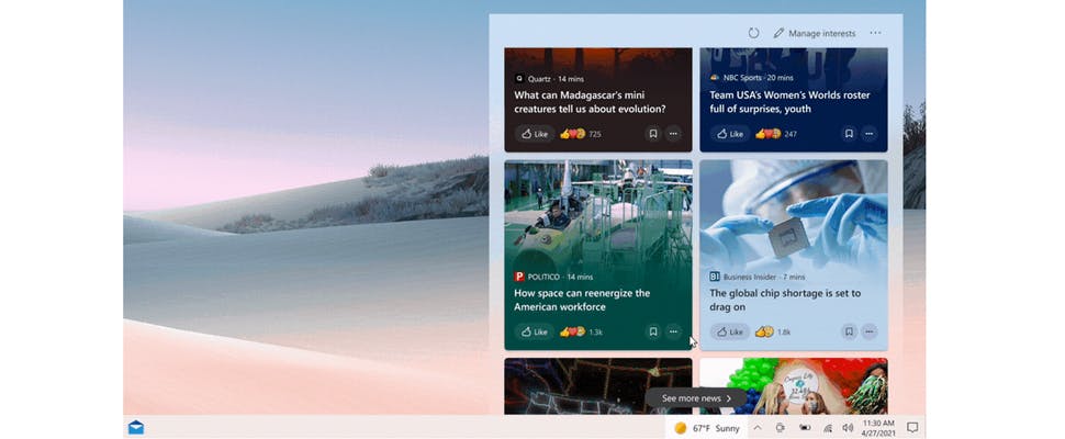 Microsoft rolt nieuws en weer-widget uit voor Windows 10