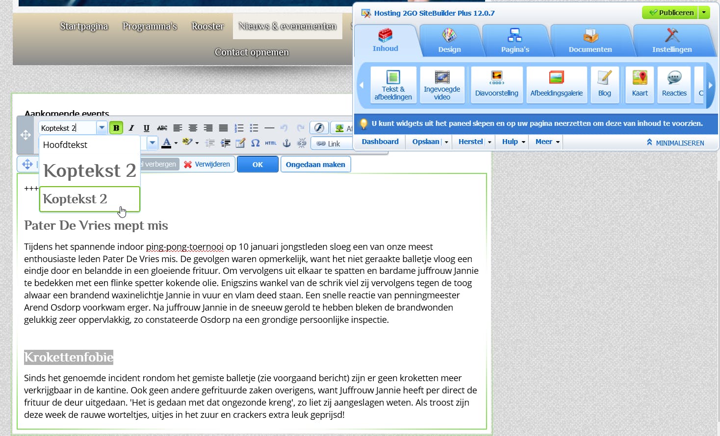 Verder met Sitebuilder (1/3)