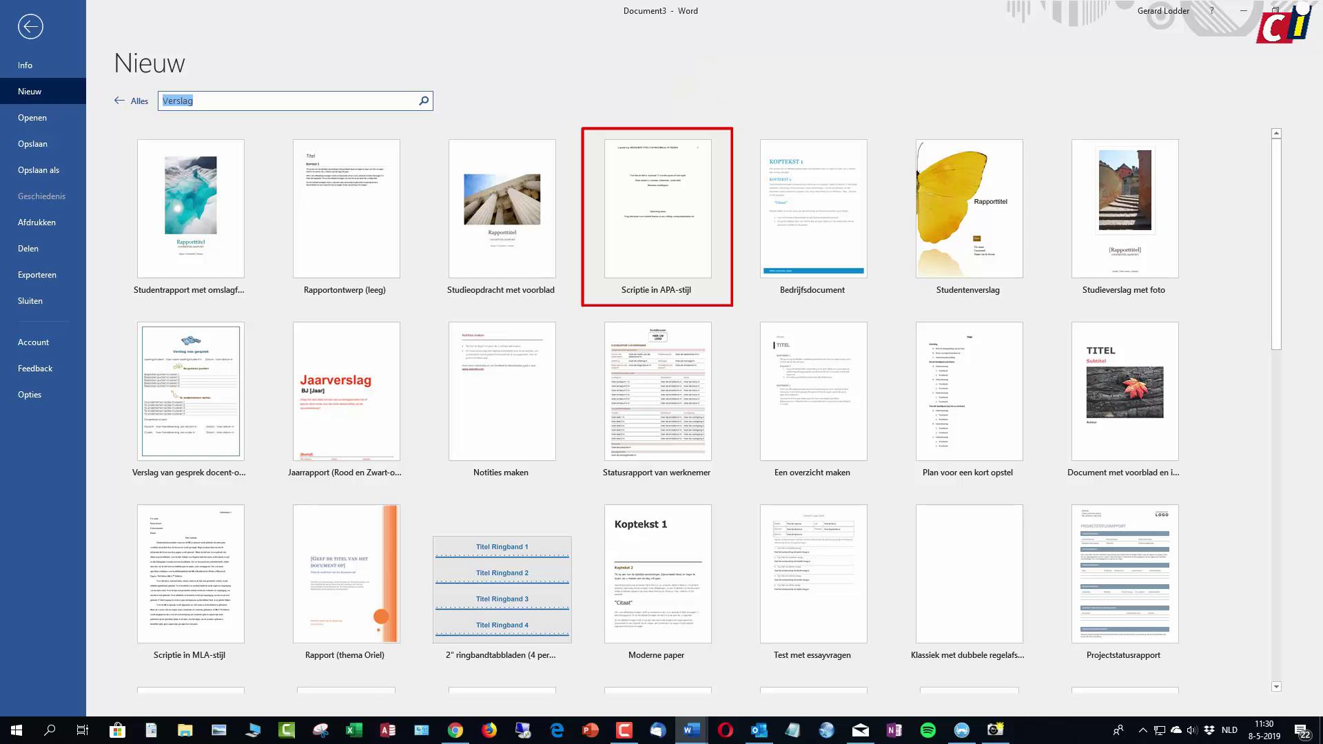 Word: sjabloon APA-stijl
