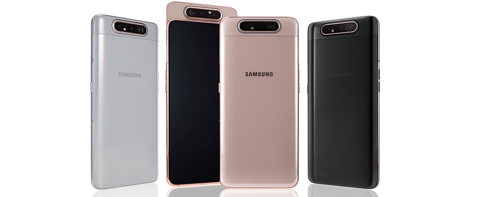 Camera Samsung Galaxy A80 schuift uit en draait rond