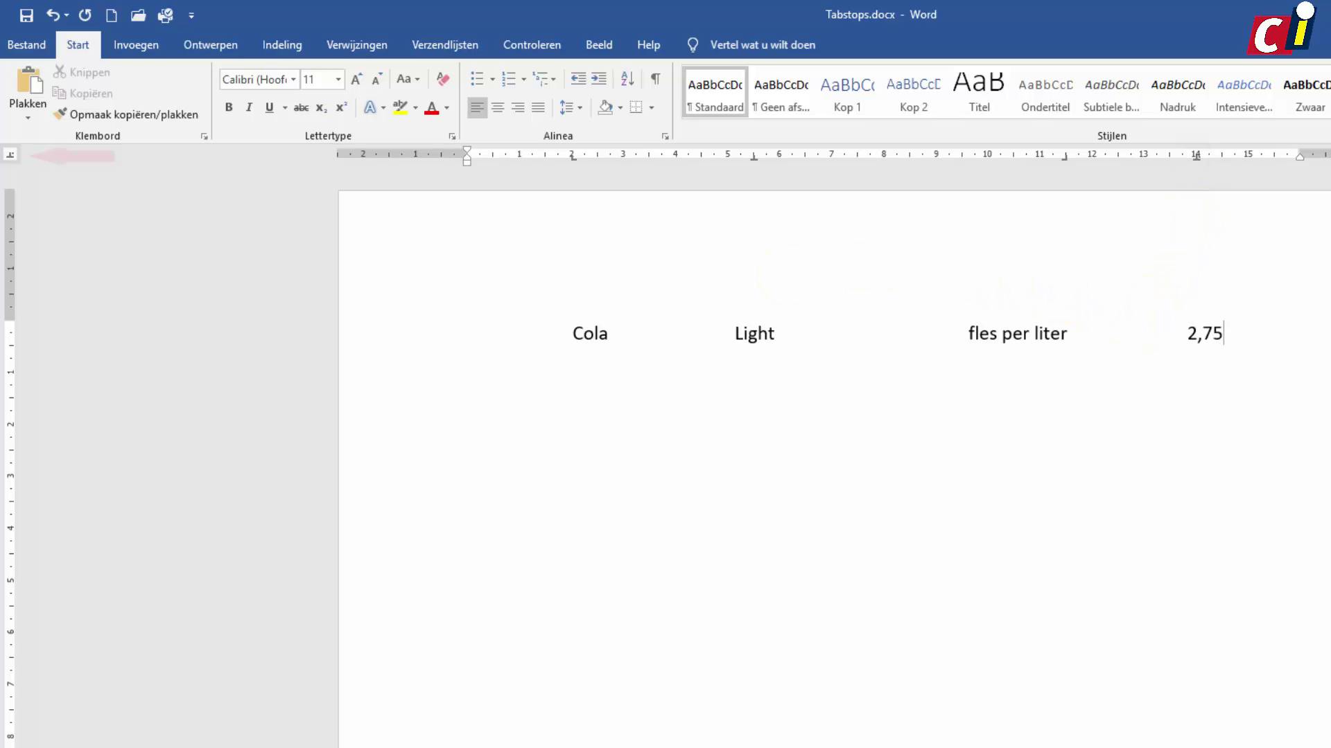 Word: uitlijning tabstops