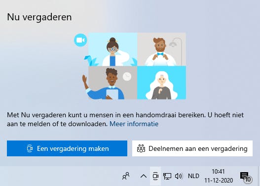 Zo verwijder je het Nu vergaderen-pictogram in Windows 10 