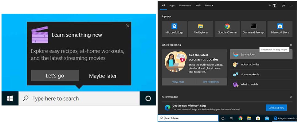 Bing-aanbevelingen duiken op in zoekbalk Windows 10
