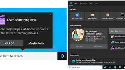 Bing-aanbevelingen duiken op in zoekbalk Windows 10