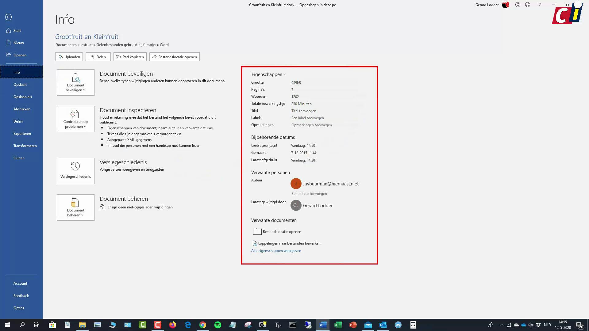 Word: documenteigenschappen