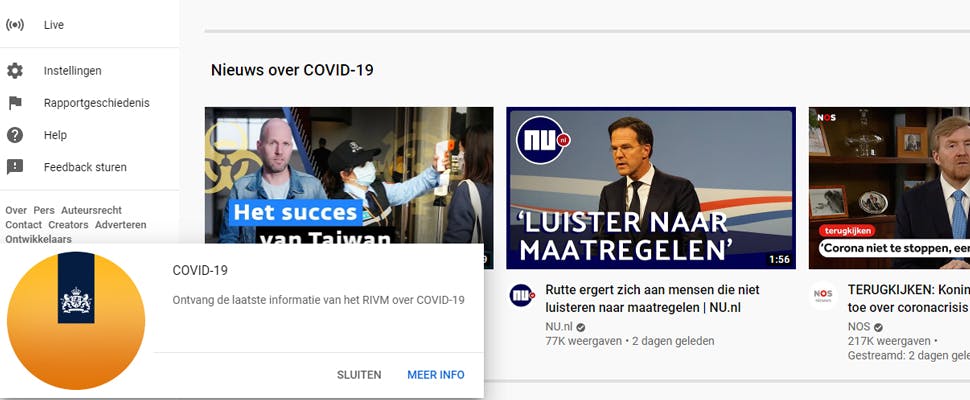 YouTube zet betrouwbare corona-video's in de spotlight