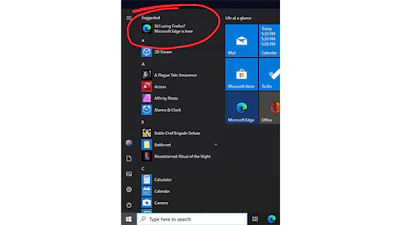 Reclame voor Edge duikt op in startmenu Windows 10