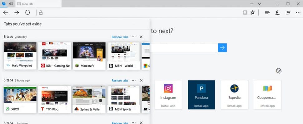 Edge in Creators Update: tabs, e-books, extensies