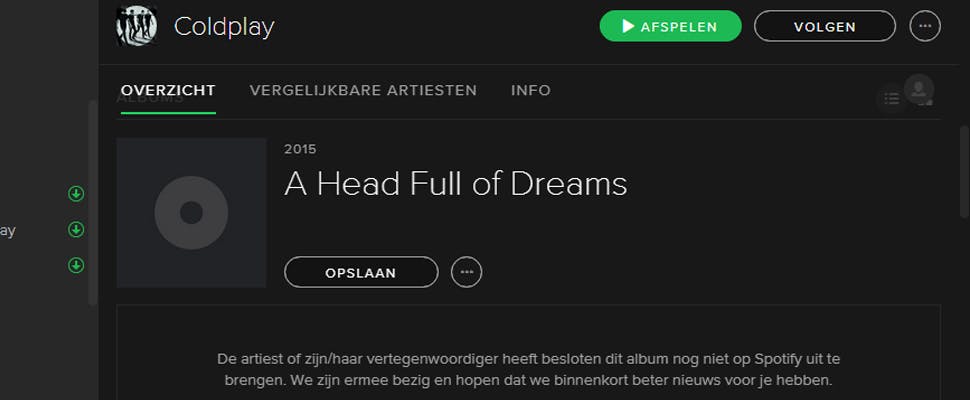 Nieuwe Coldplay-album ook niet op Spotify