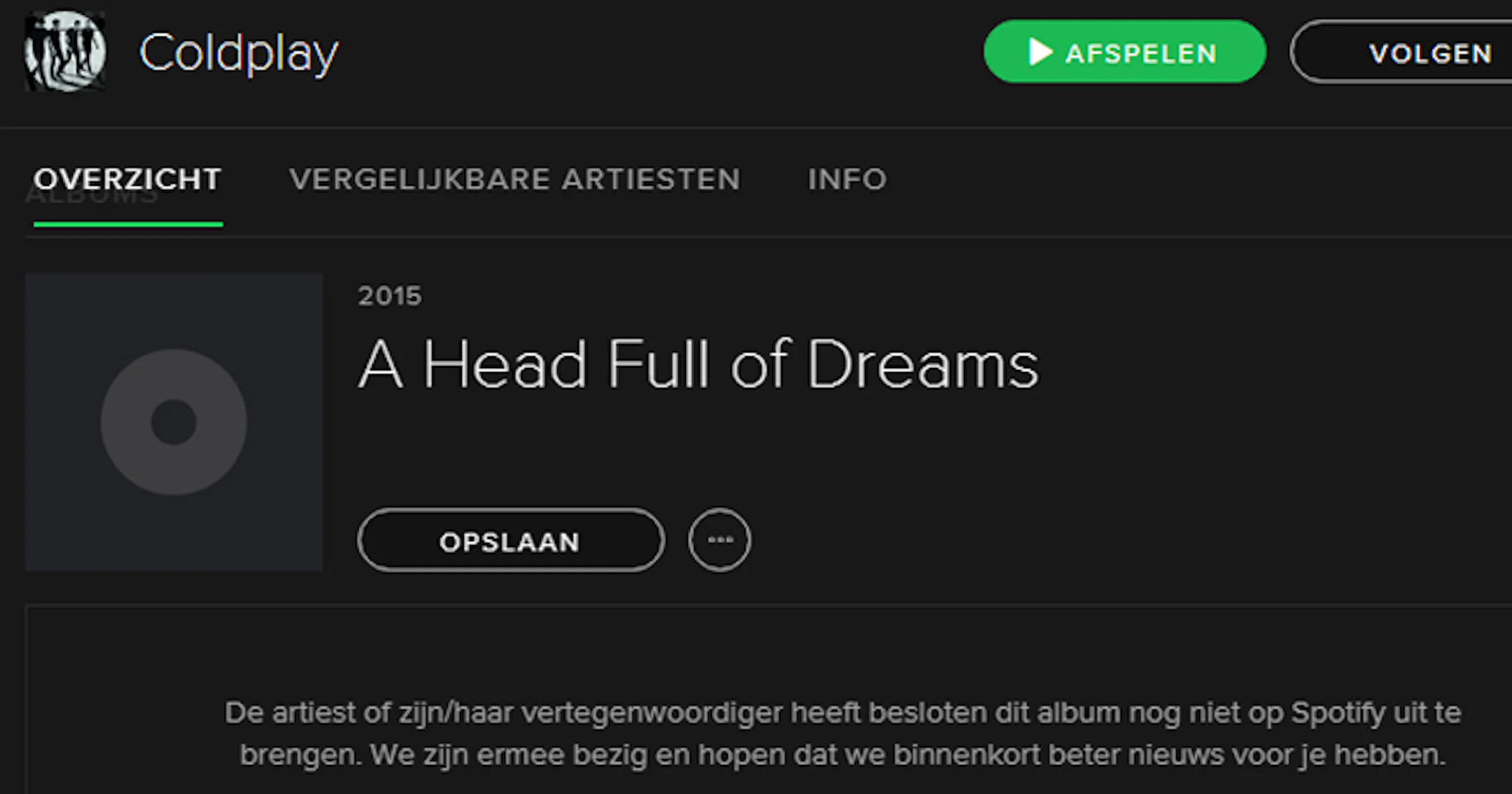 Nieuwe Coldplay-album ook niet op Spotify