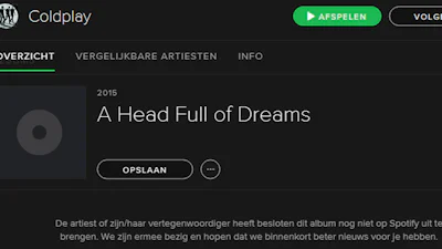 Nieuwe Coldplay-album ook niet op Spotify