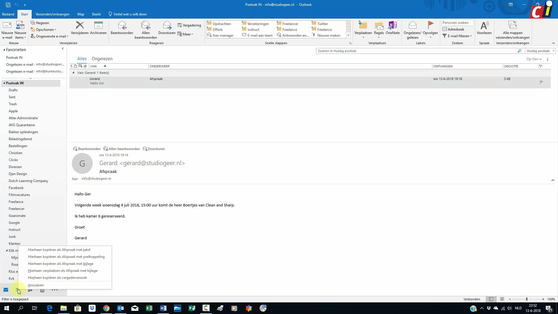 Outlook: e-mail toevoegen aan agenda