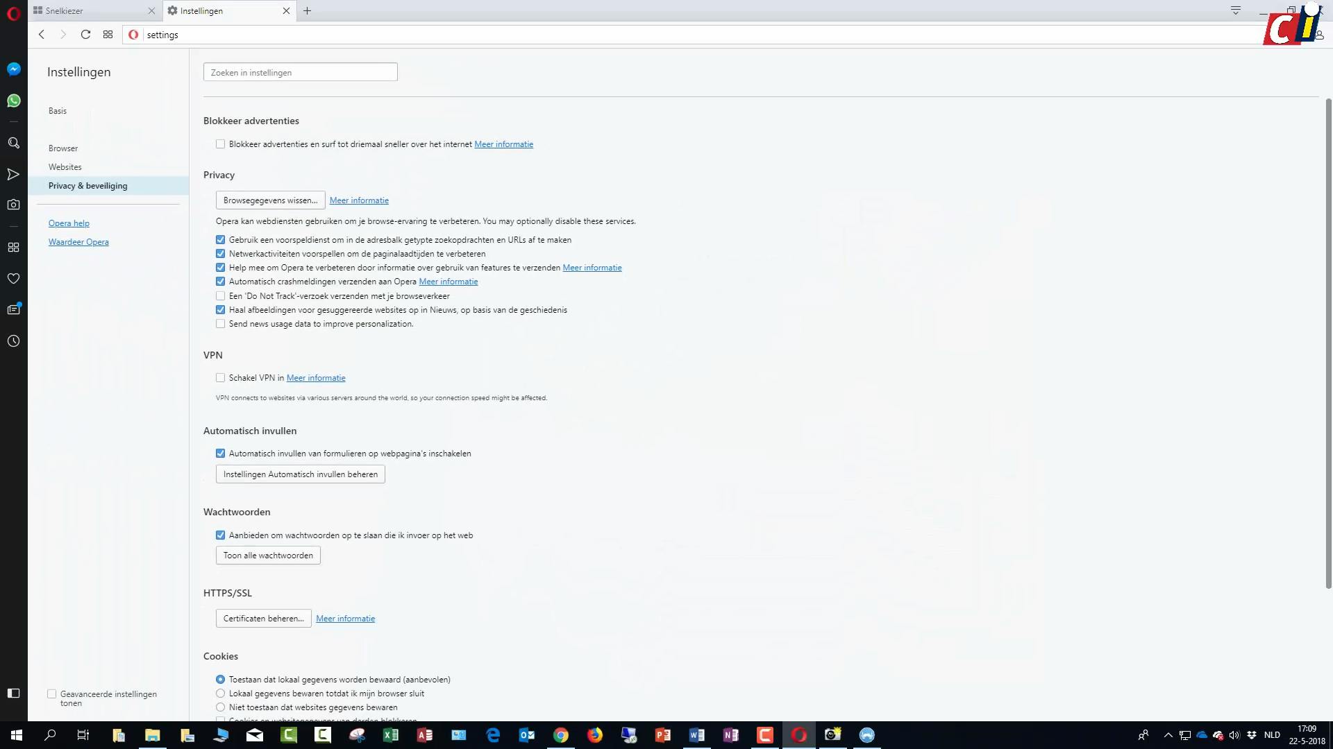 Opera: menu en instellingen