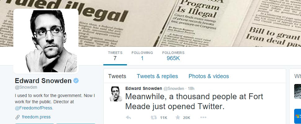 Klokkenluider Edward Snowden nu ook op Twitter