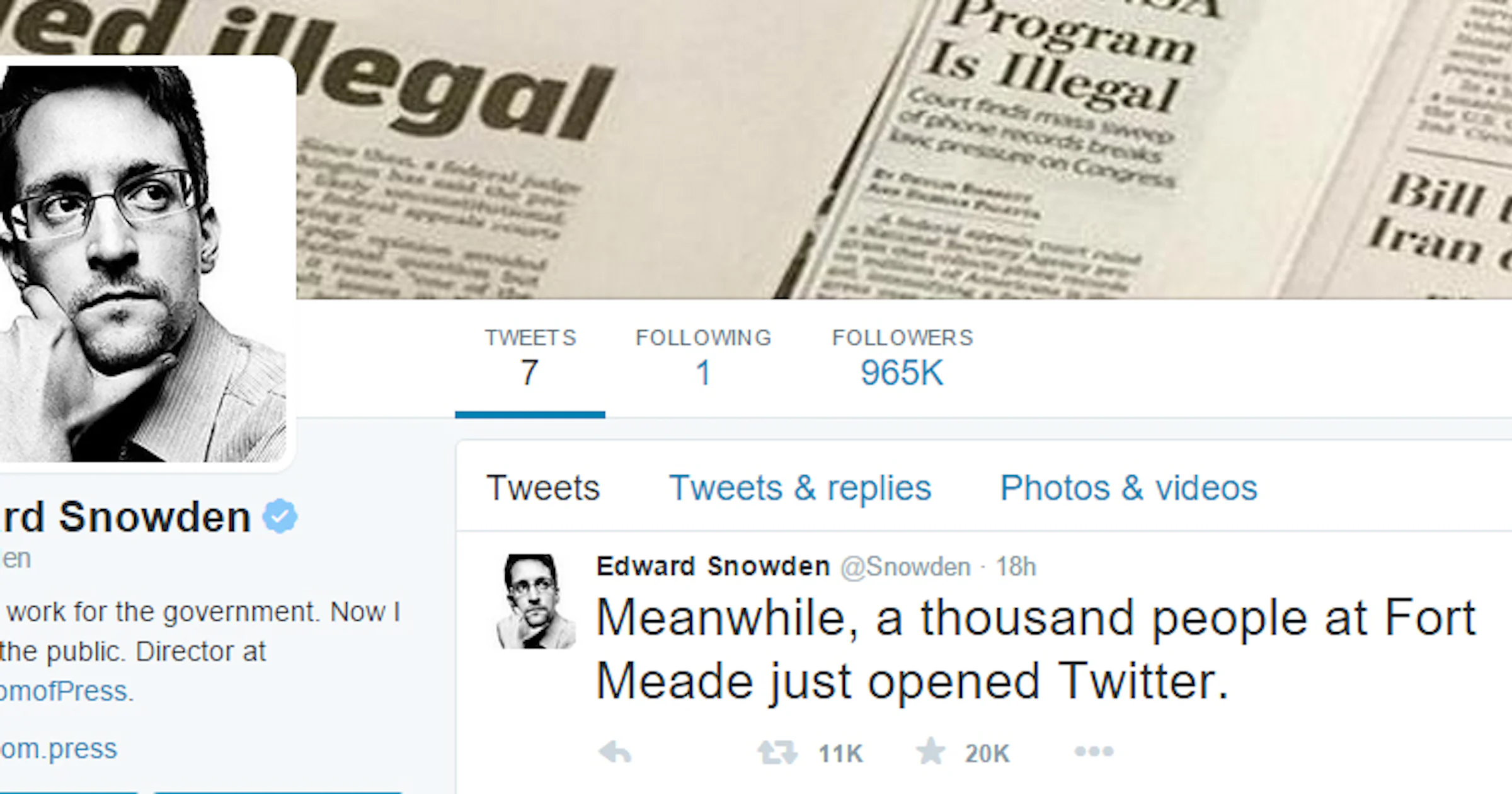 Klokkenluider Edward Snowden nu ook op Twitter