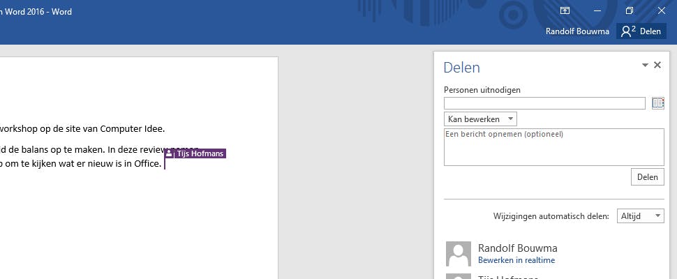 Samenwerken aan documenten in Office 2016