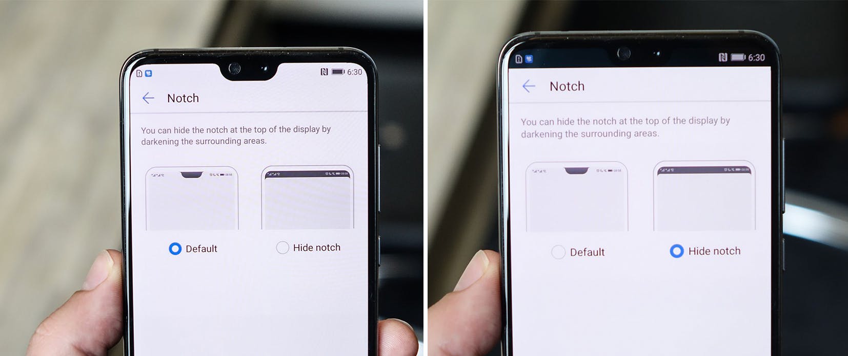 Notch Huawei P20 kan worden uitgezet 