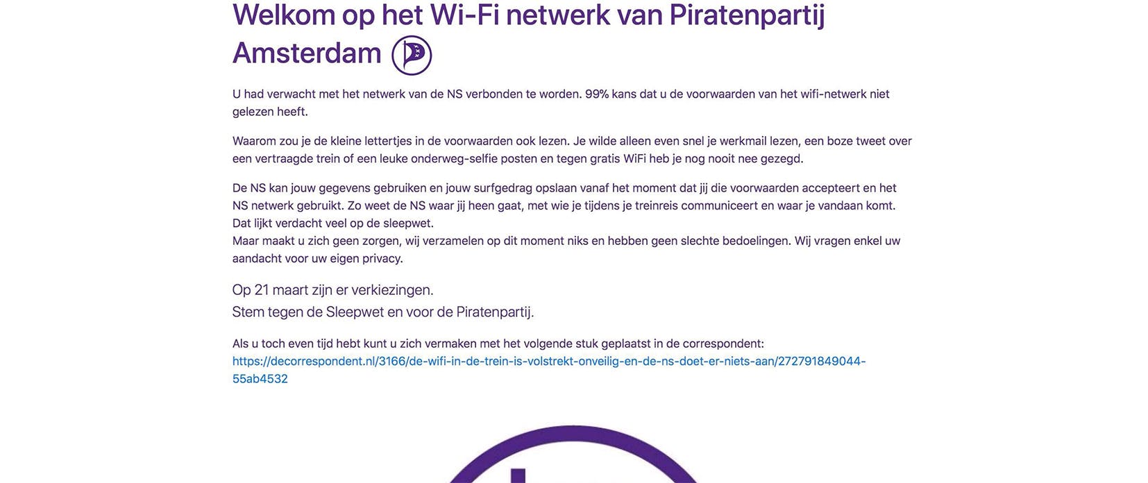 Piratenpartij kaapt wifi in de trein van NS