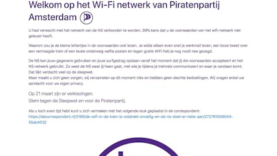 Piratenpartij kaapt wifi in de trein van NS