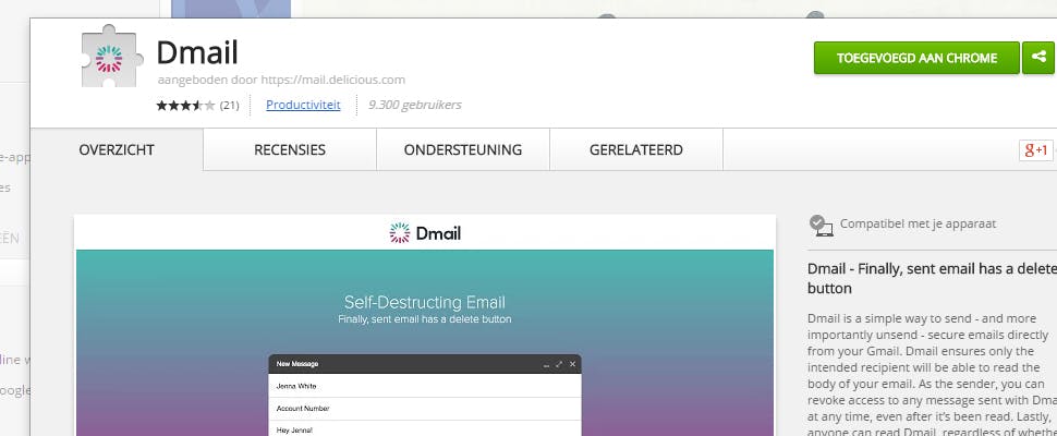 Chrome-extensie Dmail laat je e-mails terugtrekken