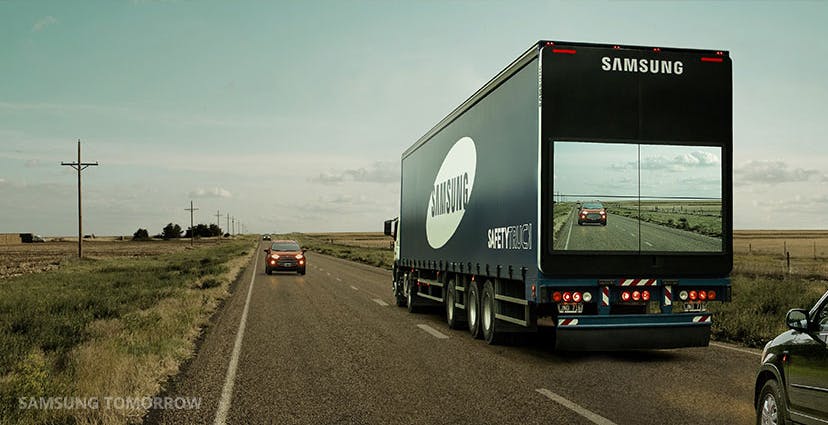 High-tech vrachtwagens van Samsung tonen tegenliggers