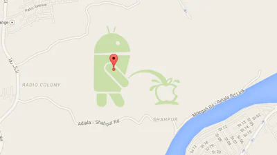 Android-logo plast op Apple-logo in Google Maps